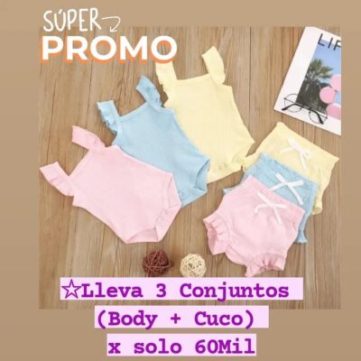 Oferta Especial: 3 Conjuntos Bebé (Body + Cuco) por $59,997 – Tela Rib Algodón