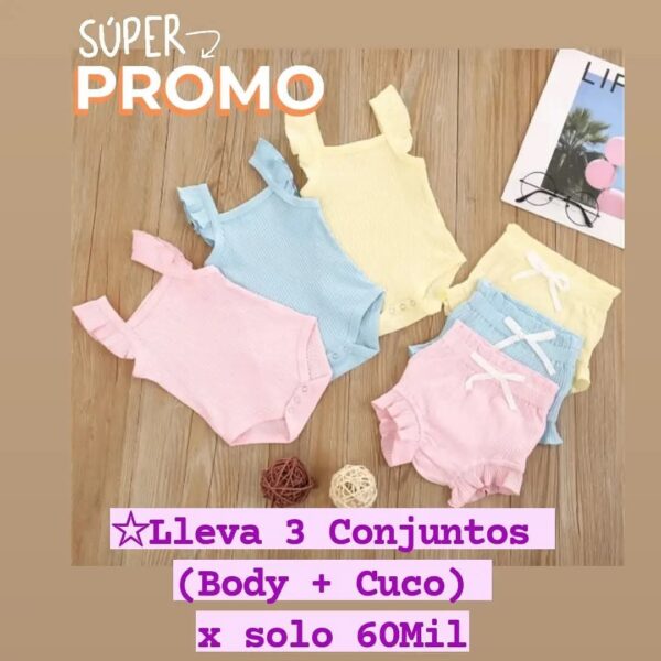 Oferta Especial: 3 Conjuntos Bebé (Body + Cuco) por $59,997 – Tela Rib Algodón