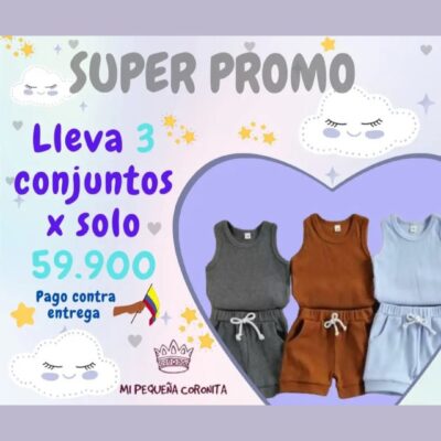 Promoción: 3 Conjuntos Unicolor (Esqueleto + Bermuda) por $59,900 – Tela Rib Algodón